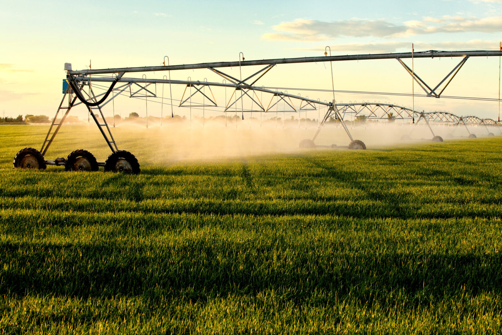 Center pivot irrigation system watering crops.